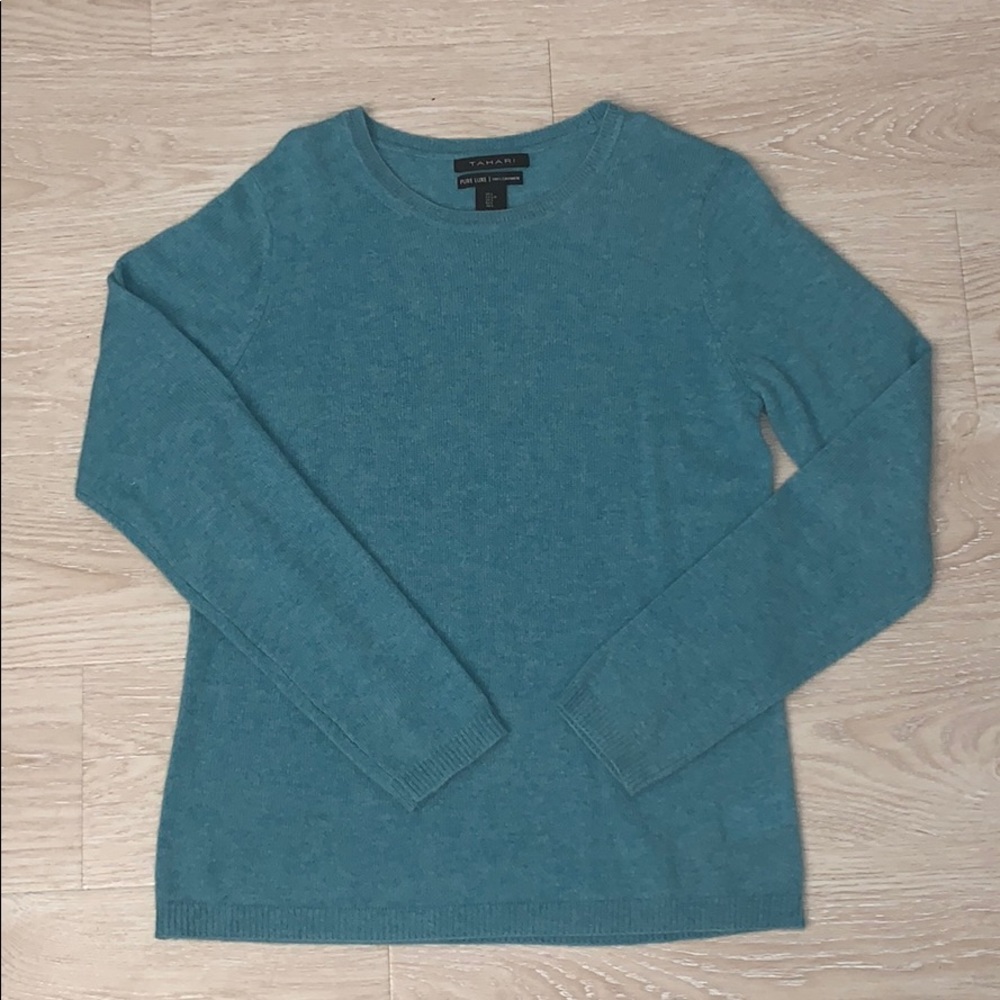 Tahari Pure Luxe 100% Cashmere Teal Sweater L